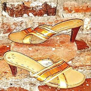 Y2K Vintage Kelly & Katie Tan Leather faux Croc Sandal Heels Sz 7.5 US